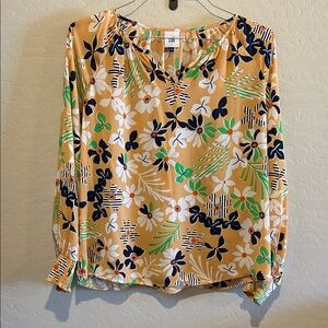 Cato Floral Blouse with Green and Navy Accents
